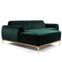 Sofá 3 Lugares com Chaise Base de Madeira Euro 245 cm Veludo Verde - Gran Belo Sofá 3 Lugares com Chaise Base de Madeira Euro 245 cm Veludo Verde - Gran Belo