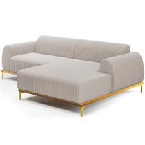 Sofá 3 Lugares com Chaise Direito Para Sala de Estar Molino 230cm D02 Base Castanho Pés D'ouro Bouclê Creme B-54 - Lyam Decor