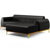 Sofá 3 Lugares com Chaise Direito Para Sala Molino 230cm D02 Material Sintético Preto B-159 - Lyam Decor