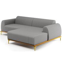 Sofá 3 Lugares com Chaise Direito Sala Estar Molino 230cm D02 Linho Cinza Escuro C-416 - Lyam Decor