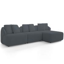 Sofá 3 Lugares com Chaise Direito Sala Living 248cm Arlo F04 Bouclê Grafite Lyam Decor Sofá 3 Lugares com Chaise Direito Sala Living 248cm Arlo F04 Bouclê Grafite Lyam Decor
