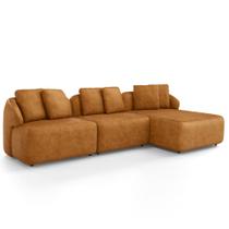 Sofá 3 Lugares com Chaise Direito Sala Living 248cm Arlo F04 material sintético Whisky Lyam Decor