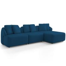 Sofá 3 Lugares com Chaise Direito Sala Living 248cm Arlo F04 Veludo Azul Marinho Lyam Decor Sofá 3 Lugares com Chaise Direito Sala Living 248cm Arlo F04 Veludo Azul Marinho Lyam Decor