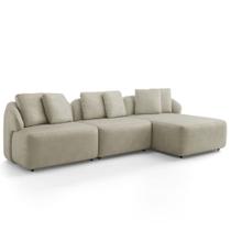 Sofá 3 Lugares com Chaise Direito Sala Living 248cm Arlo F04 Veludo Bege Lyam Decor Sofá 3 Lugares com Chaise Direito Sala Living 248cm Arlo F04 Veludo Bege Lyam Decor
