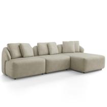 Sofá 3 Lugares com Chaise Direito Sala Living 248cm Arlo F04 Veludo Bege Lyam Decor Sofá 3 Lugares com Chaise Direito Sala Living 248cm Arlo F04 Veludo Bege Lyam Decor