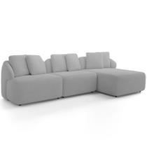 Sofá 3 Lugares com Chaise Direito Sala Living 254cm Arlo F04 Bouclê Cinza - Lyam Decor