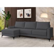 Sofá 3 Lugares com Chaise e Pé Metálico Amazon Cinza Grafite Sofá 3 Lugares com Chaise e Pé Metálico Amazon Cinza Grafite