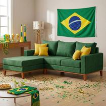 Sofá 3 Lugares Com Chaise Esquerda Suede Verde PentaCampeão Sala de Estar para Assistir Jogos Futebol