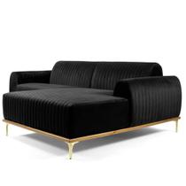 Sofá 3 Lugares com Chaise Esquerdo Base de Madeira Euro 230 cm Veludo Preto - Gran Belo