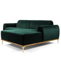 Sofá 3 Lugares com Chaise Esquerdo Base de Madeira Euro 230 cm Veludo Verde - Gran Belo