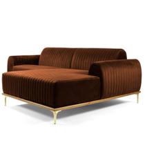 Sofá 3 Lugares com Chaise Esquerdo Base de Madeira Euro 245 cm Veludo Telha - Gran Belo Sofá 3 Lugares com Chaise Esquerdo Base de Madeira Euro 245 cm Veludo Telha - Gran Belo