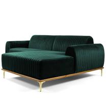 Sofá 3 Lugares com Chaise Esquerdo Base de Madeira Euro 245 cm Veludo Verde - Gran Belo