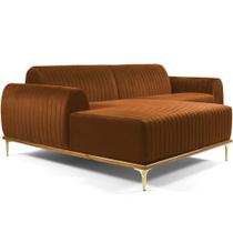 Sofá 3 Lugares com Chaise Esquerdo Para Sala Molino 230 cm D02 Veludo Telha B-262 -Lyam Decor