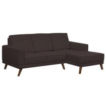 Sofá 3 Lugares com Chaise Esquerdo Pés Retrô Capricho Suede Marrom Escuro - D'Monegatto