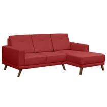 Sofá 3 Lugares com Chaise Esquerdo Pés Retrô Capricho Suede Vermelho - D'Monegatto