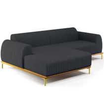 Sofá 3 Lugares com Chaise Esquerdo Sala de Estar Molino 230cm D02 Linho Chumbo D-465 - Lyam Decor