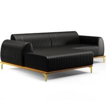 Sofá 3 Lugares com Chaise Esquerdo Sala Estar Molino 230cm D02 Material Sintético Preto B-159 - Lyam Decor