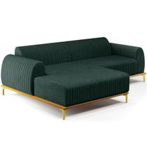 Sofá 3 Lugares com Chaise Esquerdo Sala Estar Molino 245cm D02 Linho Verde Musgo C-123 - Lyam Decor