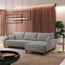 Sofá 3 Lugares com Chaise Lado Direito 250cm em Linho Mercúrio