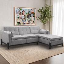 Sofá 3 Lugares com Chaise Lado Esquerdo 212cm em Linho Tiê CabeCasa MadeiraOriginals Cinza Sofá 3 Lugares com Chaise Lado Esquerdo 212cm em Linho Tiê CabeCasa MadeiraOriginals Cinza