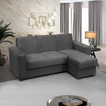 Sofá 3 lugares com Chaise LD Bia Suede Cinza Madelina Decor Sofá 3 lugares com Chaise LD Bia Suede Cinza Madelina Decor