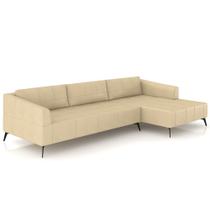 Sofá 3 Lugares com Chaise Para Sala Living 292cm Tolstoi P08 Couro Bege - Lyam Decor Sofá 3 Lugares com Chaise Para Sala Living 292cm Tolstoi P08 Couro Bege - Lyam Decor