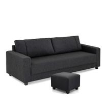 Sofá 3 Lugares com Puff Herval Clean, Linho Grafite