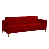 Sofá 3 Lugares Confortável Tucson Veludo Vermelho Simonetto - Meu Estofado