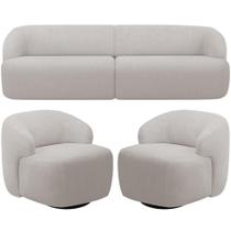 Sofá 3 Lugares Curvo Orgânico Com 02 Poltronas Living 220cm Barolo L06 Bouclê Cinza