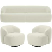 Sofá 3 Lugares Curvo Orgânico Com 02 Poltronas Living 220cm Barolo L06 Veludo Bege Sofá 3 Lugares Curvo Orgânico Com 02 Poltronas Living 220cm Barolo L06 Veludo Bege