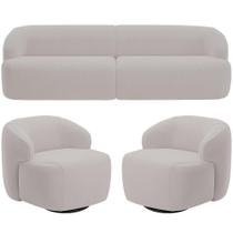 Sofá 3 Lugares Curvo Orgânico Com 02 Poltronas Living 220cm Barolo L06 Veludo Grafite