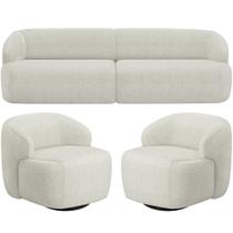 Sofá 3 Lugares Curvo Orgânico com 02 Poltronas Para Sala Living 220cm Barolo L06 Linho Cru - Lyam Decor