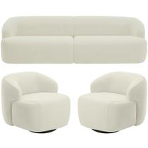Sofá 3 Lugares Curvo Orgânico com 02 Poltronas Para Sala Living 220cm Barolo L06 Veludo Bege - Lyam Decor