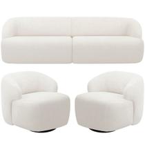 Sofá 3 Lugares Curvo Orgânico com 02 Poltronas Para Sala Living 250cm Barolo L06 Bouclê Branco - Lyam Decor