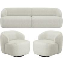 Sofá 3 Lugares Curvo Orgânico com 02 Poltronas Para Sala Living 250cm Barolo L06 Linho Cru - Lyam Decor