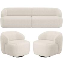 Sofá 3 Lugares Curvo Orgânico com 02 Poltronas Para Sala Living 250cm Barolo L06 Linho Mescla - Lyam Decor