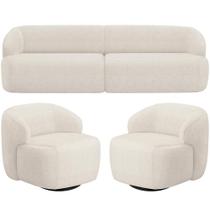 Sofá 3 Lugares Curvo Orgânico com 02 Poltronas Para Sala Living 250cm Barolo L06 Linho Mescla - Lyam Decor