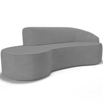 Sofá 3 Lugares Curvo Sala de Estar Living Firenze Direito D02 Linho Cinza 230cm C-416 - Lyam