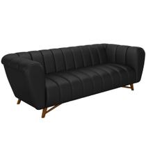 Sofá 3 Lugares Decorativo 238cm Pés Madeira Luare M22 PU Preto - Mpozenato