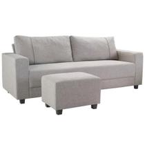 Sofá 3 Lugares e Puff Herval Clean Linho Cinza, 200 cm Sofá 3 Lugares e Puff Herval Clean Linho Cinza, 200 cm