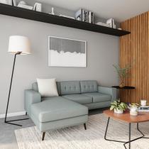 Sofá 3 Lugares Esquerdo Calmness com Chaise Esquerdo Pé Palito Linho Cotton Cinza