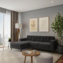 Sofá 3 Lugares Esquerdo Istambul com Chaise Esquerdo Pé Palito Linho Cotton Grafite Escuro