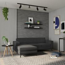 Sofá 3 Lugares Esquerdo Mumbai com Chaise Esquerdo Pé Palito Linho Cotton Grafite Escuro Sofá 3 Lugares Esquerdo Mumbai com Chaise Esquerdo Pé Palito Linho Cotton Grafite Escuro