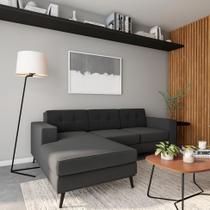 Sofá 3 Lugares Esquerdo Osaka com Chaise Esquerdo Pé Palito Linho Cotton Grafite Escuro