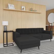 Sofá 3 Lugares Esquerdo Pequim com Chaise Esquerdo Pé Palito Linho Cotton Grafite Escuro