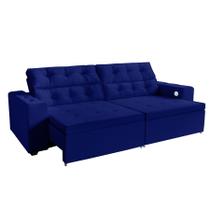 Sofá 3 Lugares Estella 2,20 Metros Azul Retrátil Reclinável Tecnologia Carregamento 3 portas USB ,com tapete Incluso - Sofá 3 Lugares Estella 2,20 Metros Azul Retrátil Reclinável Tecnologia Carregamento 3 portas USB ,com tapete Incluso -