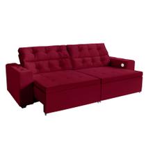 Sofá 3 lugares Estella 3,00 metros Vermelho Retrátil Reclinável Tecnologia Carregamento 4 portas USB ,com tapete Inclus