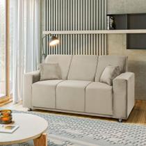 Sofá 3 Lugares Fixo Tokyo Veludo Bege Marfim - Star Confort Sofá 3 Lugares Fixo Tokyo Veludo Bege Marfim - Star Confort