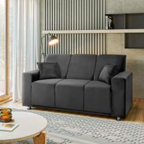 Sofá 3 Lugares Fixo Tokyo Veludo Cinza Chumbo - Star Confort Sofá 3 Lugares Fixo Tokyo Veludo Cinza Chumbo - Star Confort