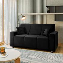Sofá 3 Lugares Fixo Tokyo Veludo Preto - Star Confort Sofá 3 Lugares Fixo Tokyo Veludo Preto - Star Confort
